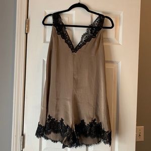 Silky Lush Romper with Black Lace